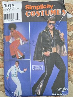 Simplicity Men's ELVIS 9916 Retro Jumpsuit Costume Pattern For Sewing